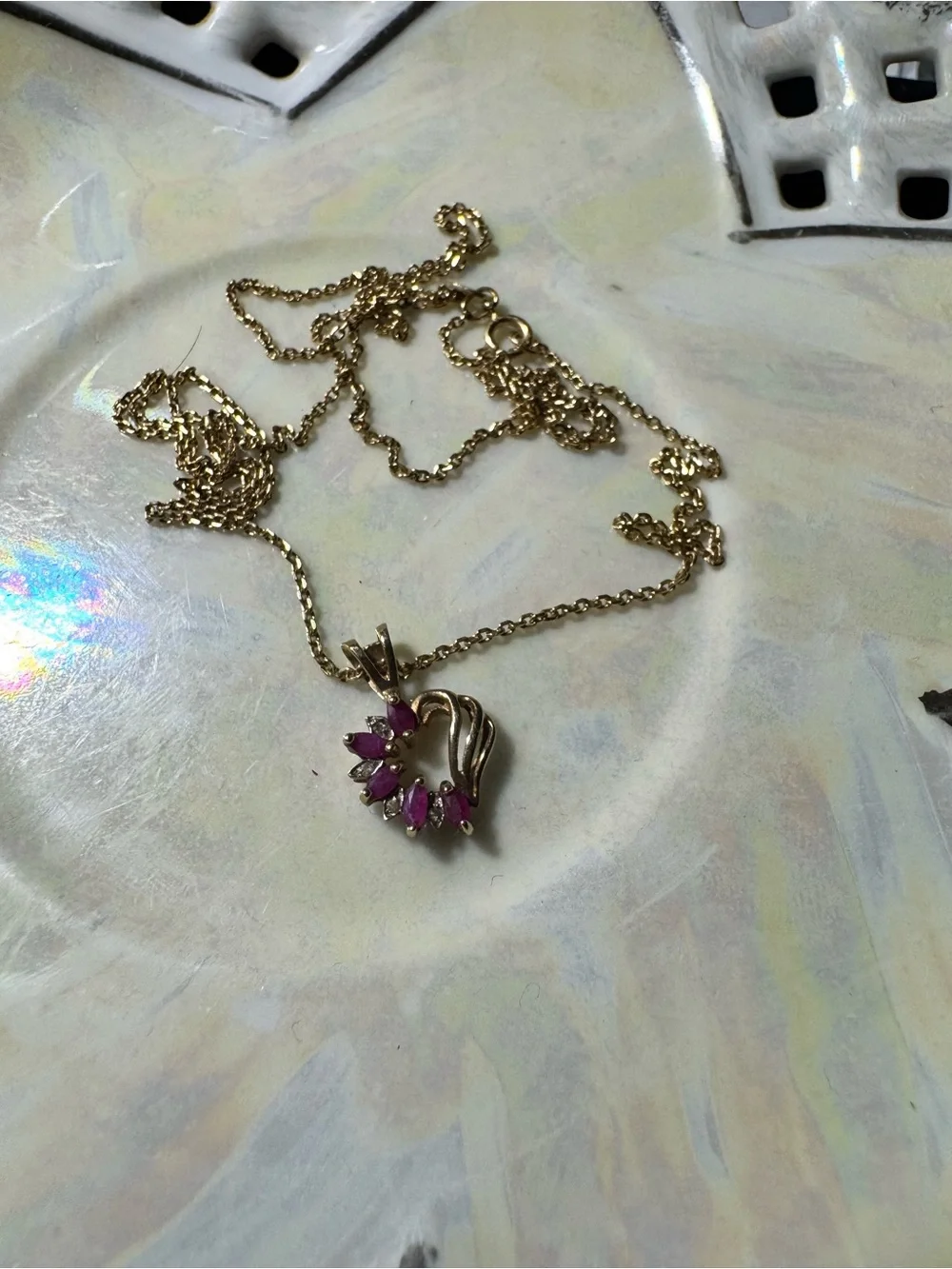 Vintage 10K/14K Solid Gold Heart Necklace – Real Marquise Rubies & Diamonds